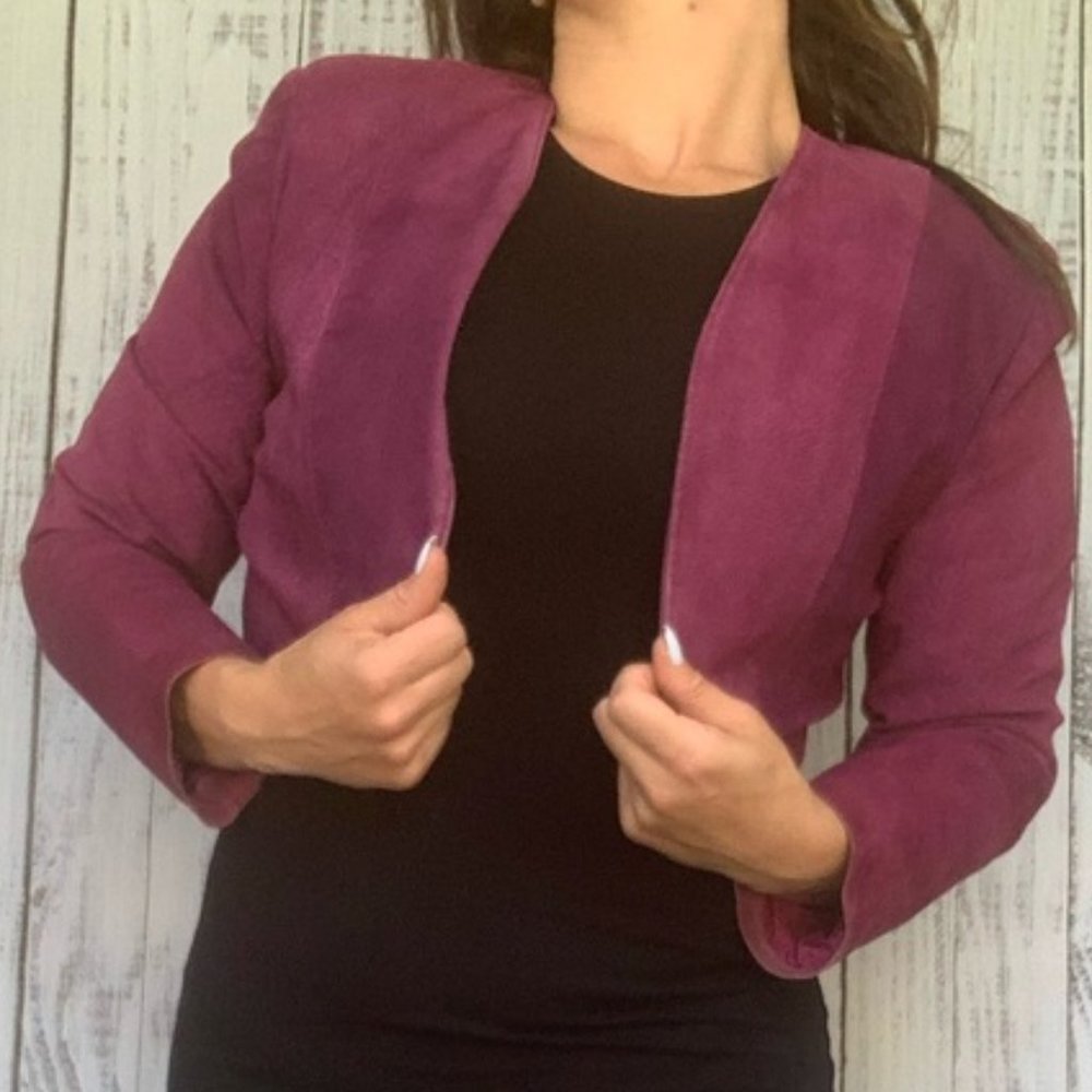 Danier Burgundy-Purple Cropped Suede Blazer Jacket